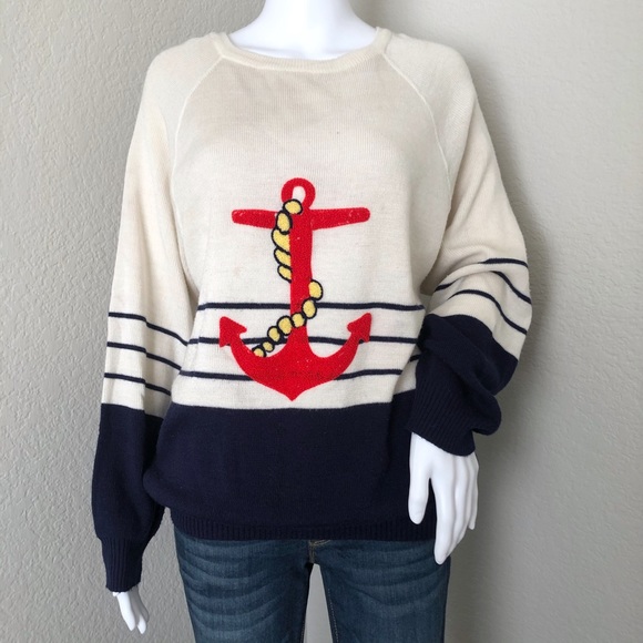 Vintage Sweaters - Vintage Cyn Les Sweater Anchor Nautical Shirlee